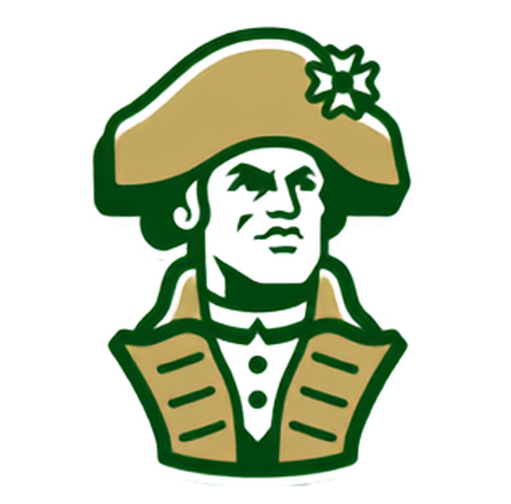 Logo illustration of a man in a tan tricorne hat with green outline and a flower emblem on the hat.